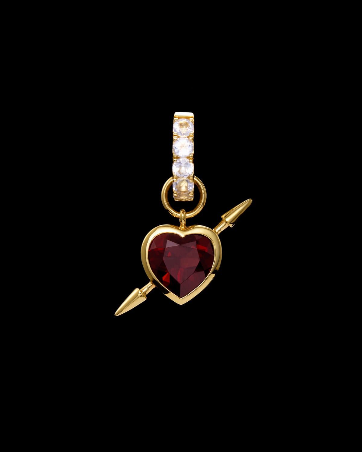 Rebel Love Gold Plated Earring w. Clear Quartz & Red Garnet