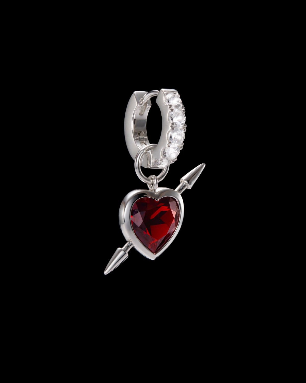 Rebel Love Silver Earring w. Clear Quartz & Red Garnet