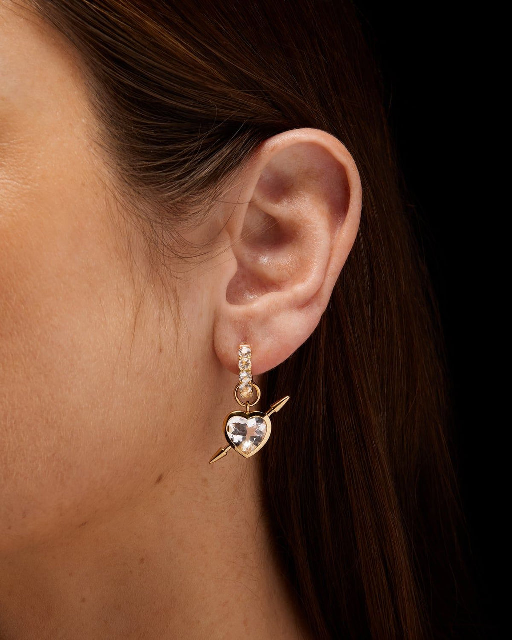 Rebel Love Gold Plated Earring w. Clear Quartz