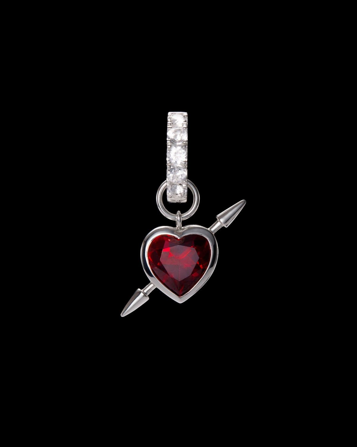 Rebel Love Silver Earring w. Clear Quartz & Red Garnet