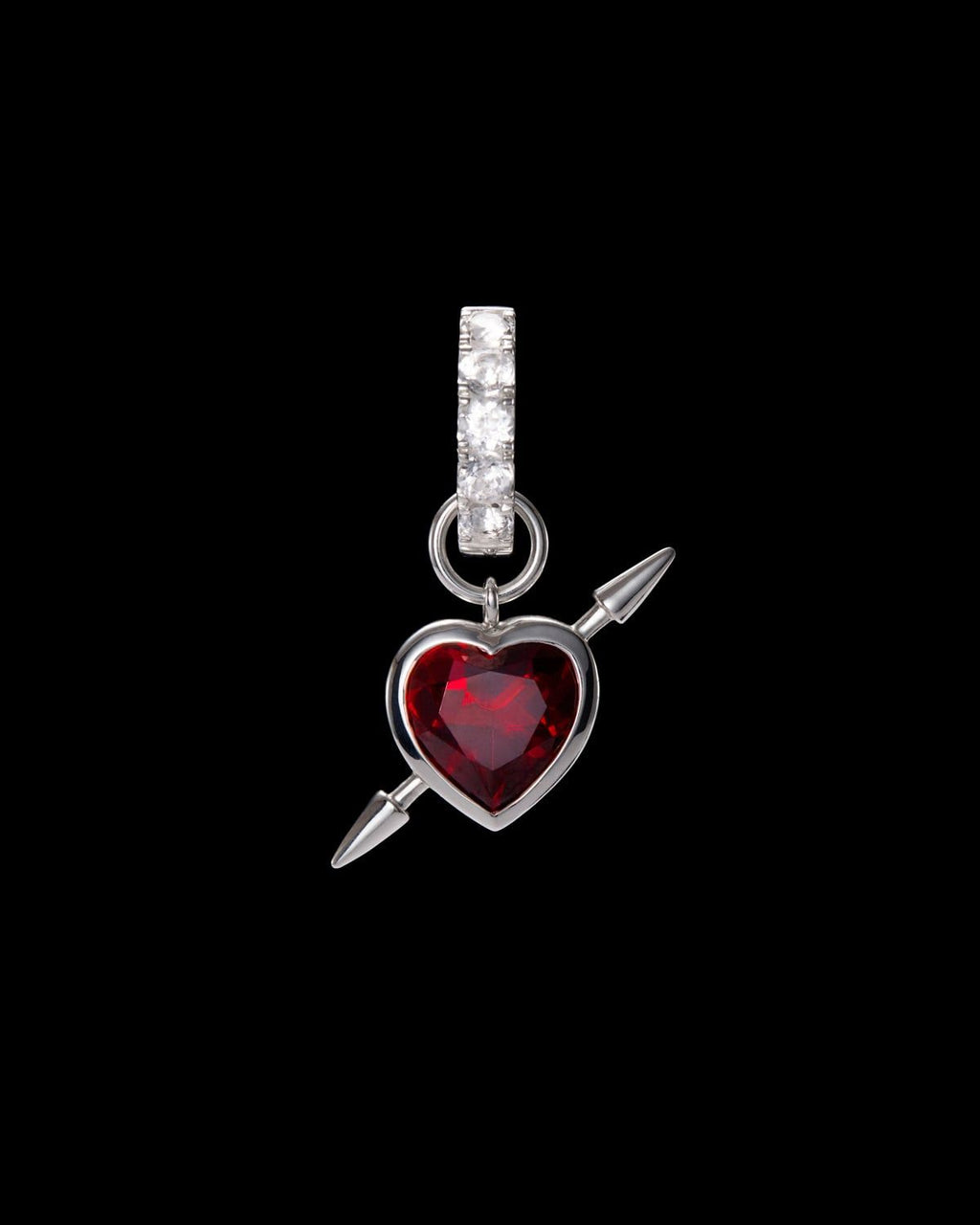 Rebel Love Silver Earring w. Clear Quartz & Red Garnet