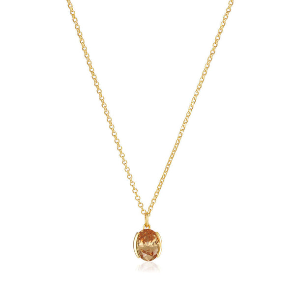 Ellisse Carezza 18K Gold Plated Necklace w. Orange Zirconia