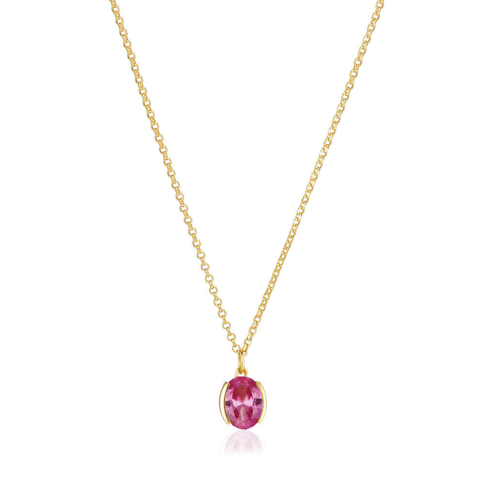 Ellisse Carezza 18K Gold Plated Necklace w. Pink Zirconia