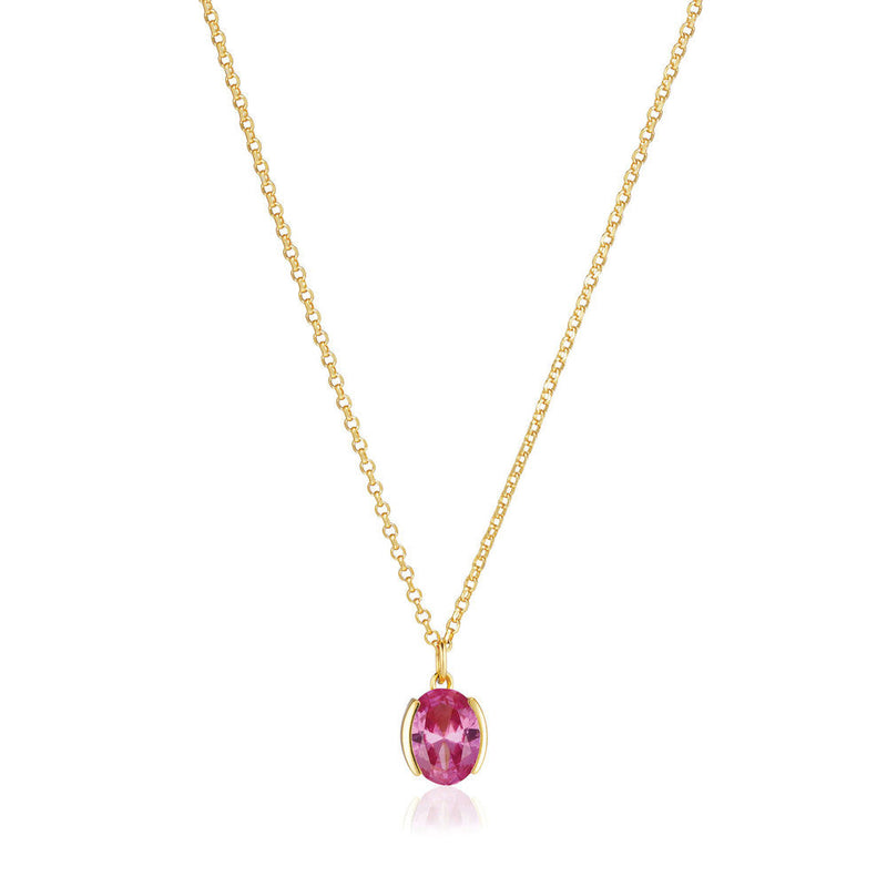 Ellisse Carezza 18K Gold Plated Necklace w. Pink Zirconia