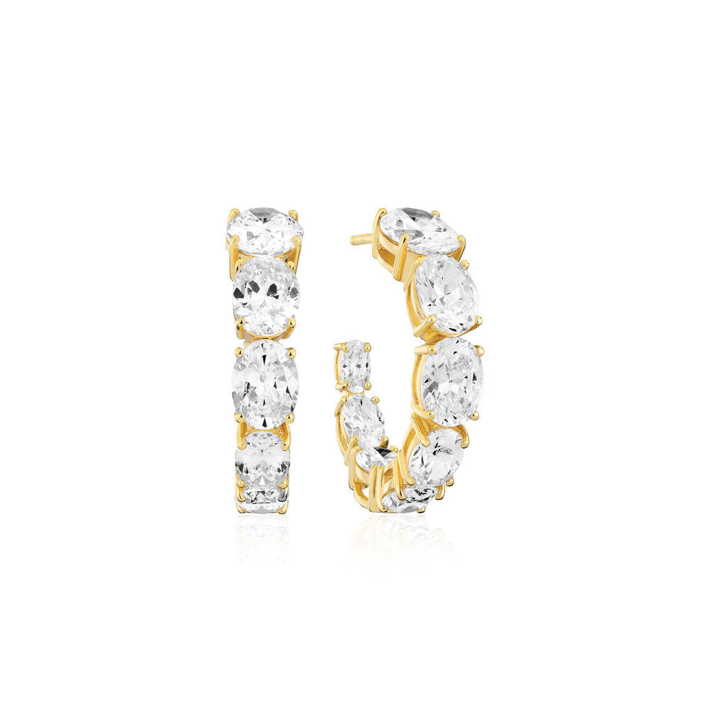 Ellisse Creolo 18K Gold Plated Hoops w. White Zirconia