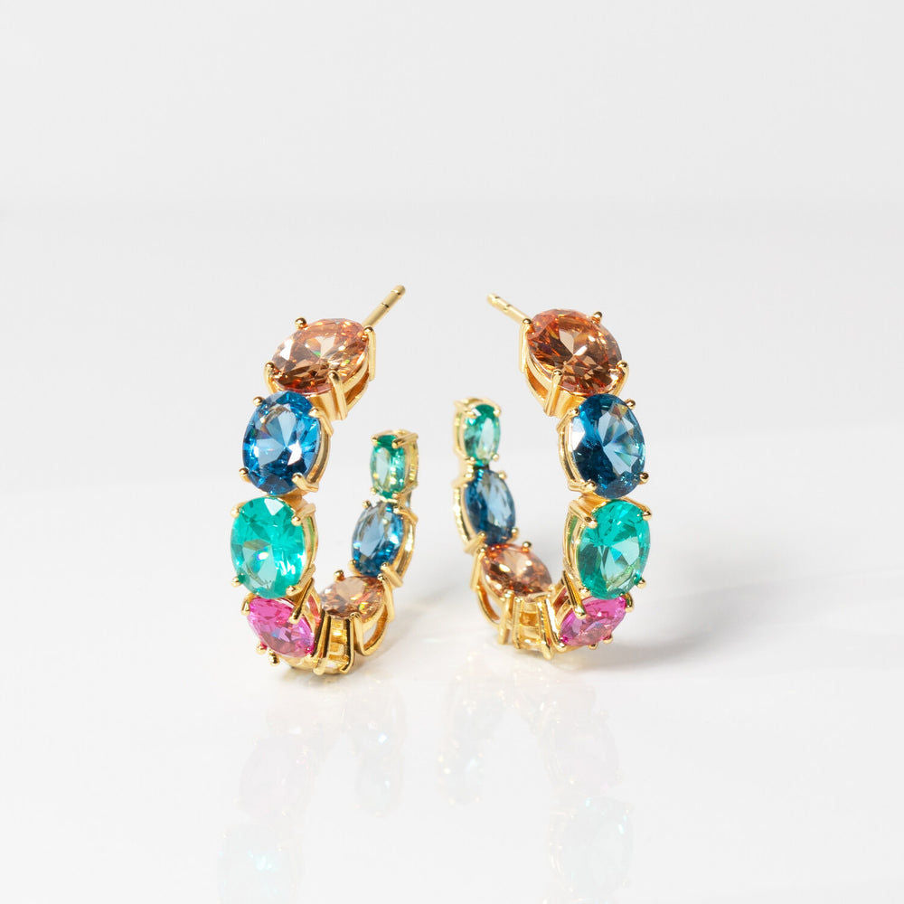 Ellisse Creolo 18K Gold Plated Hoops w. Zirconia