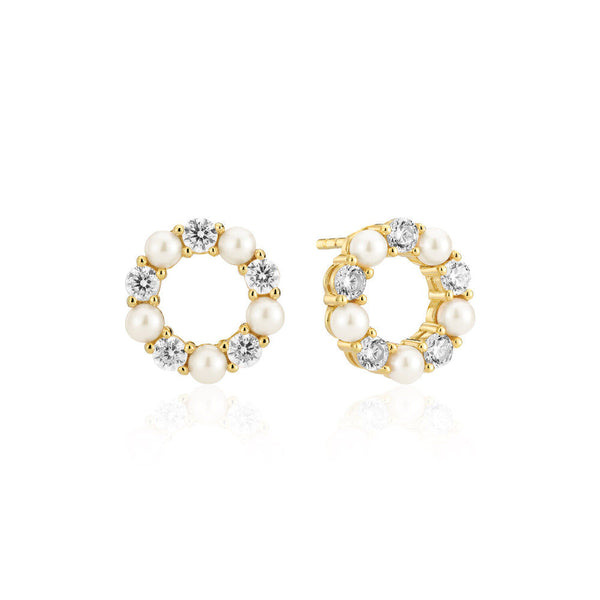 Biella Perla 18K Gold Plated Earrings w. Zirconia & Pearl