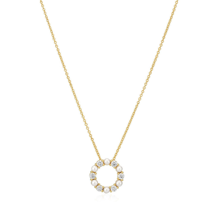 Biella Perla 18K Gold Plated Necklace w. Zirconia & Pearl