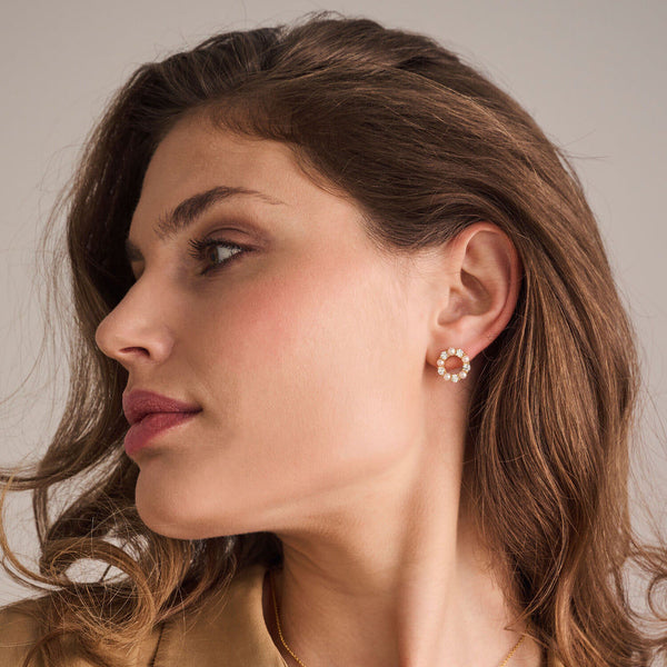 Biella Perla 18K Gold Plated Earrings w. Zirconia & Pearl