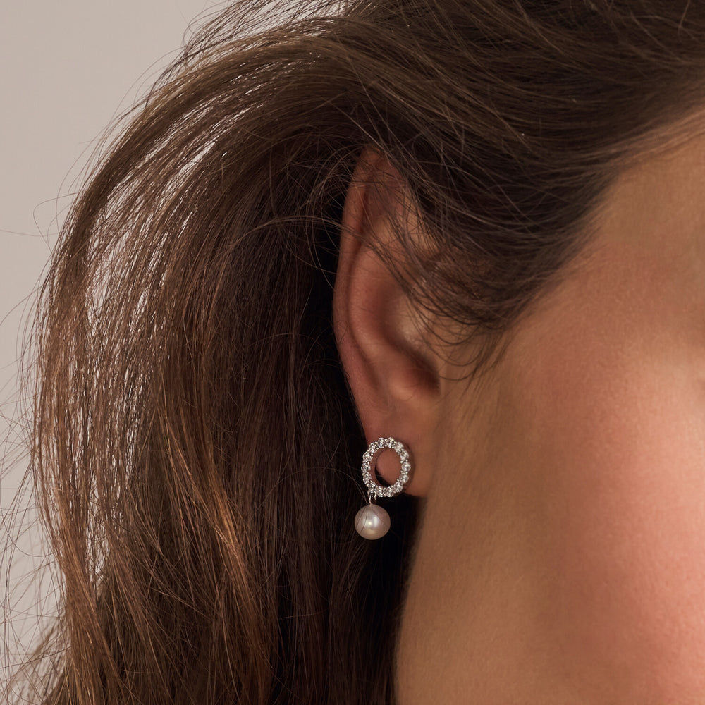 Biella Perla Uno Silver Earrings w. Zirconia & Pearl