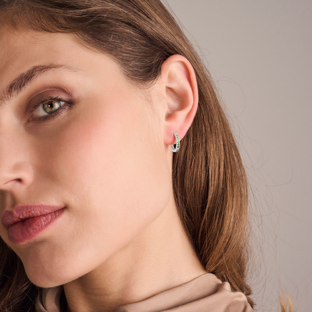 Ellera Medio Green Silver Hoops w. Zirconia