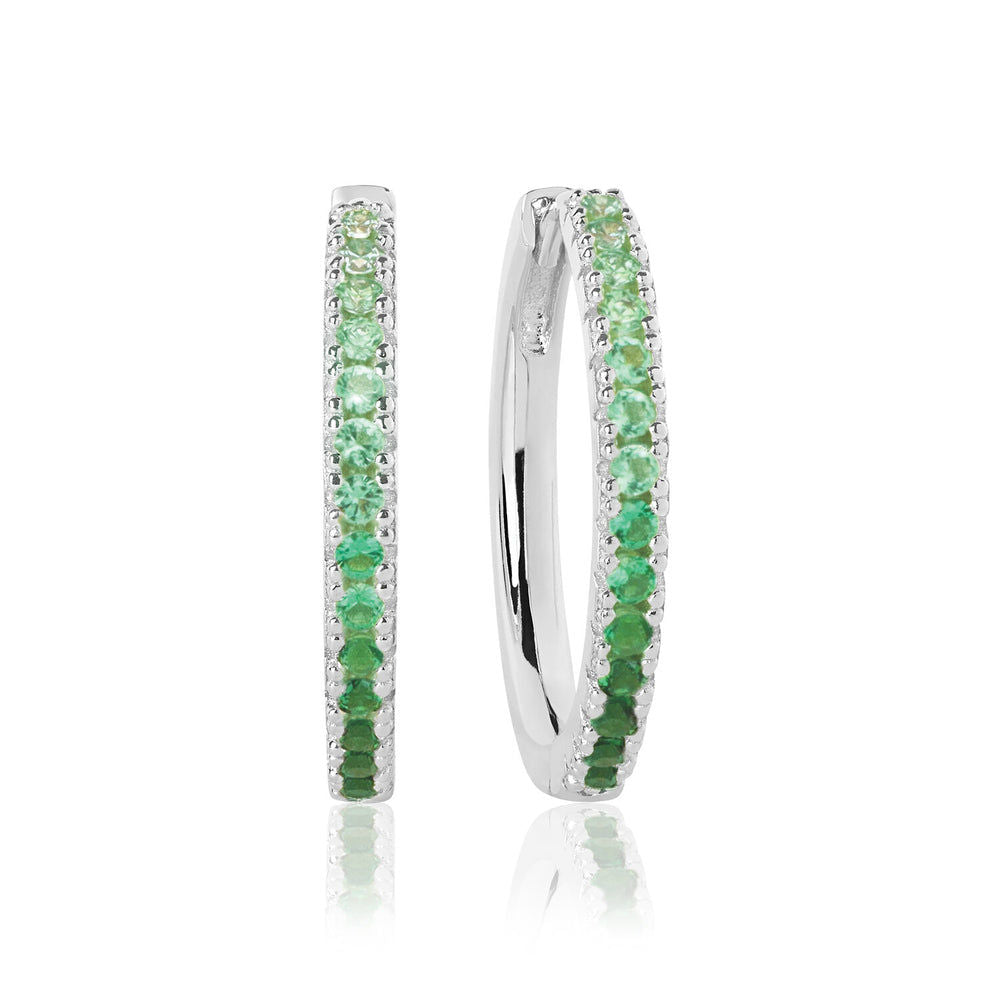 Ellera Grande Green Silver Hoops w. Zirconia