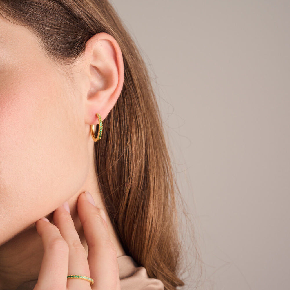 Ellera Grande Green 18K Gold Plated Hoops w. Zirconia