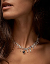 Drop of Heart Silver Necklace w. Garnet