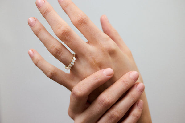 Oval Cut Half Eternity 14k or 18k Gold Ring w. Lab-Grown Diamonds