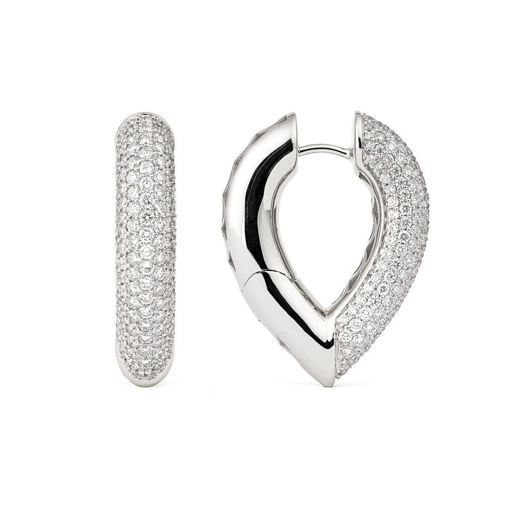 Drop Link Big Pavé (28 mm) 18K Whitegold Hoops w. Diamonds