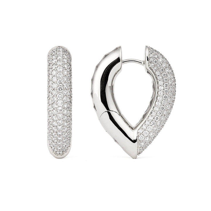 Drop Link Big Pavé (28 mm) 18K Whitegold Hoops w. Diamanten