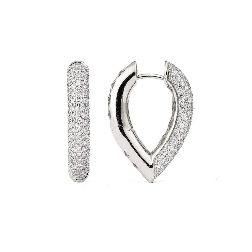 Drop Link Pavé 25 mm 18K Weißgold-Hoops mit Diamanten