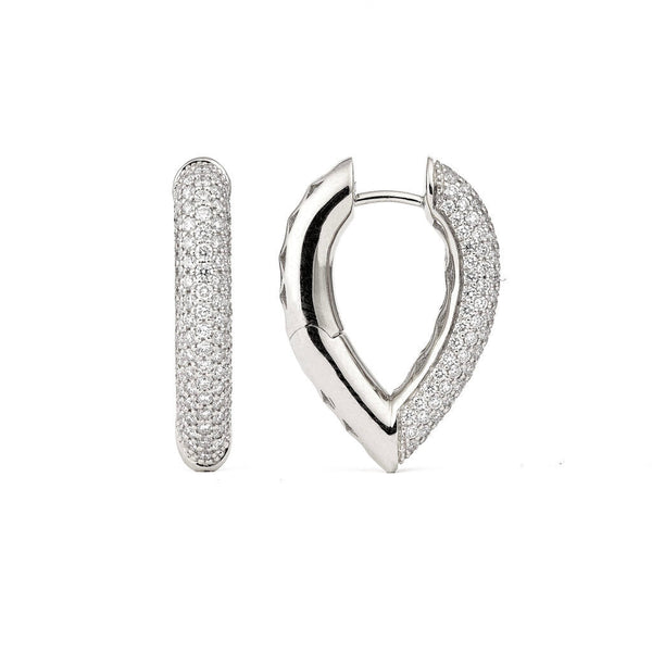 Drop Link Mellem Pavé (25 mm) 18K Hvidguld Hoops m. Diamanter