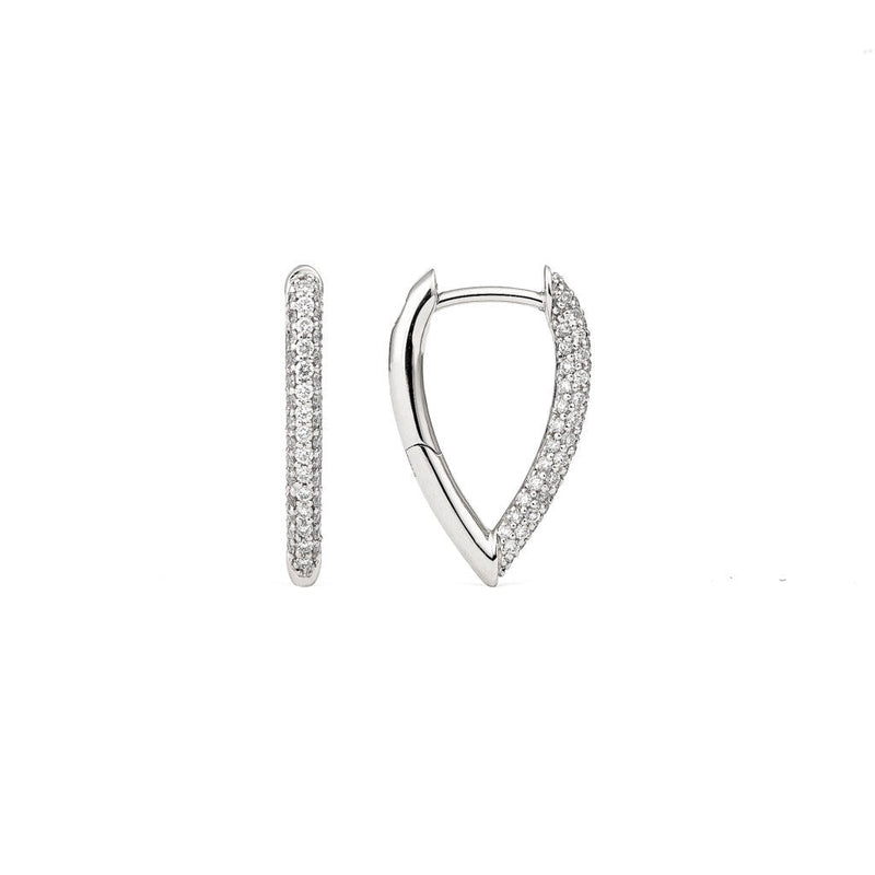 Drop Link Mini Pavé (18 mm) 18K Whitegold Hoops w. Diamonds