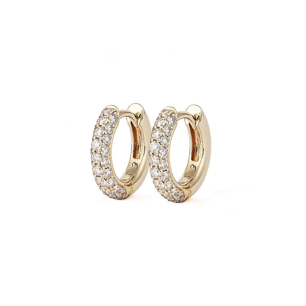 Classic Pavé 13 mm 18K Gold Hoops w. Diamonds