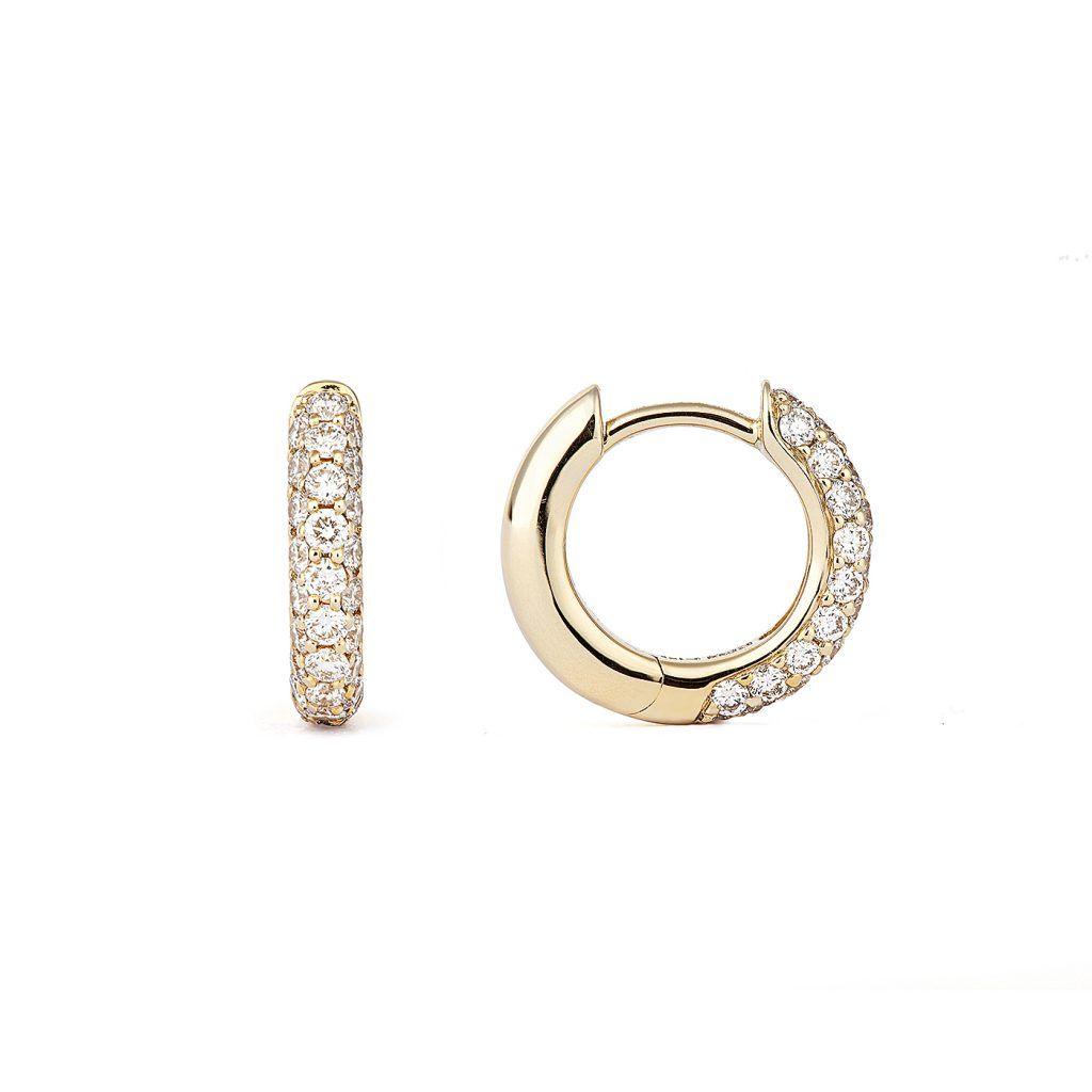 Classic Pavé 13 mm 18K Gold Hoops w. Diamonds