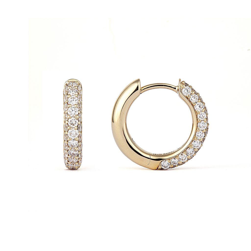 Classic Pavé 15 mm 18K Gold Hoops w. Diamonds