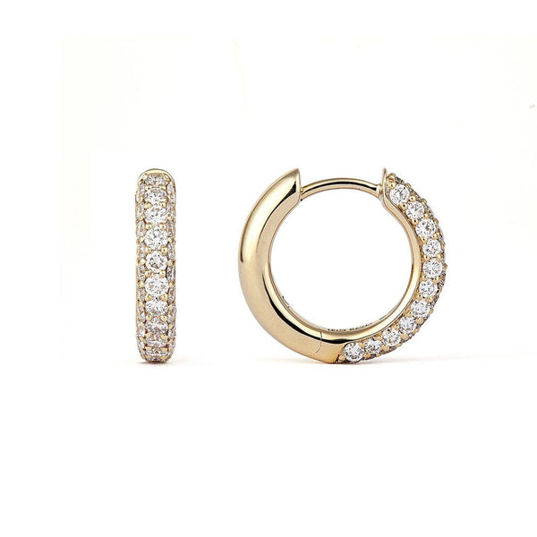 Classic Pavé 15 mm 18K Gold Hoops w. Diamonds