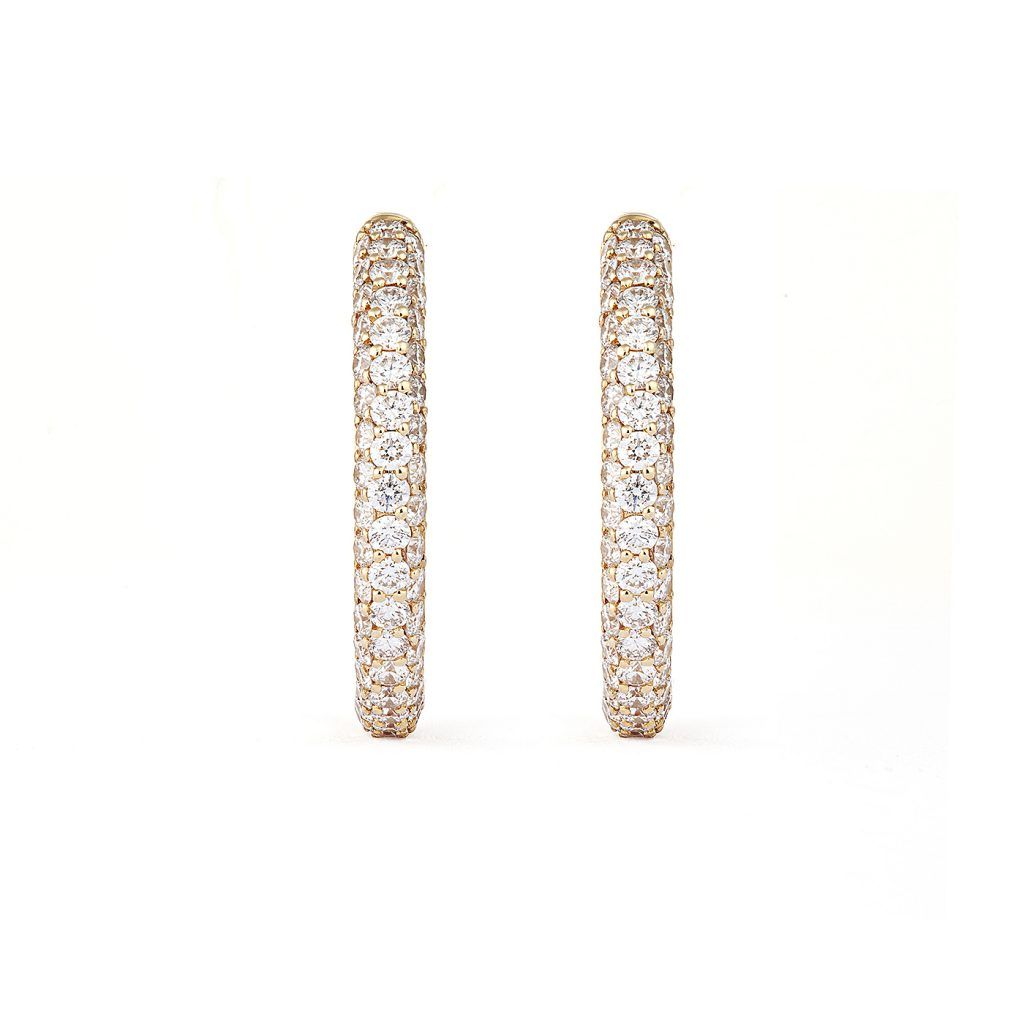 Classic Pavé 21 mm 18K Gold Hoops w. Diamonds