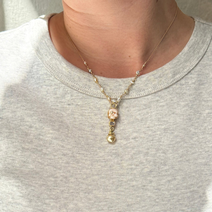 Memento Mori 18K & 22K Gold Necklace w. Keshi Pearl, Diamond & Sapphire