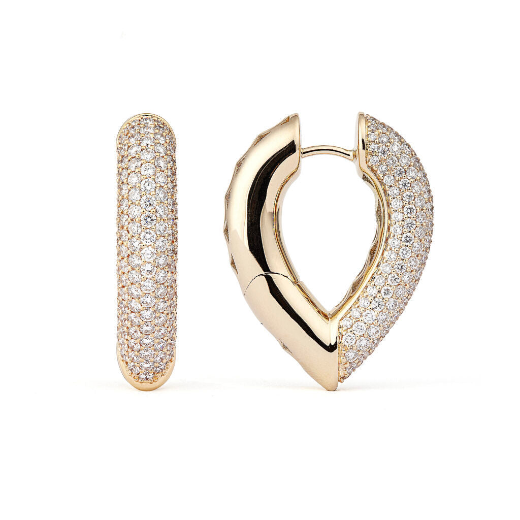 Drop Link Big Pavé (28 mm) 18K Gold Hoops w. Diamonds