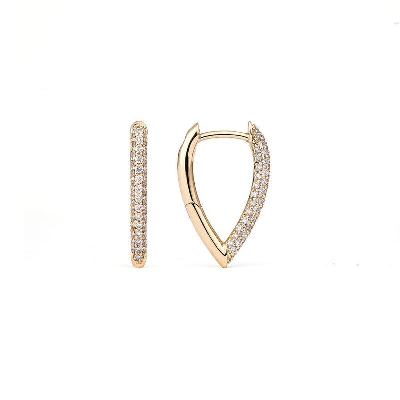 Drop Link Mini Pavé (18 mm) 18K Gold Hoops w. Diamanten