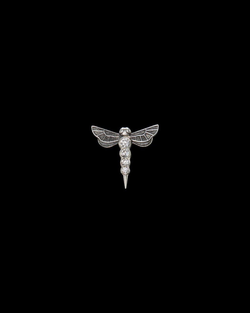 Dragonfly Silver Ear Stud w. Lab-Grown Diamond
