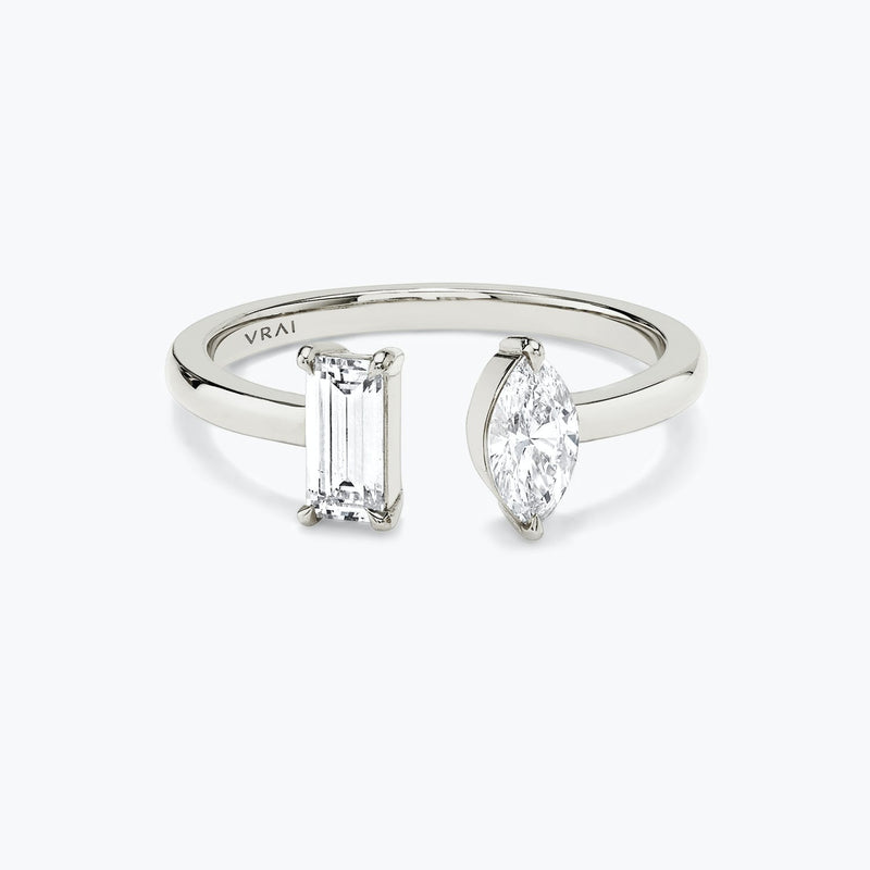 Baguette & Marquise Mixed Cuff 14K Whitegold Ring w. Lab-Grown Diamonds