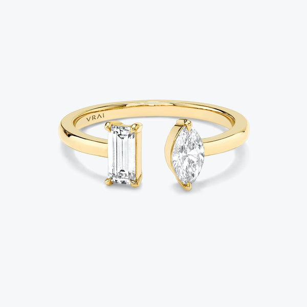 Baguette & Marquise Mixed Cuff 14K Gold Ring w. Lab-Grown Diamonds