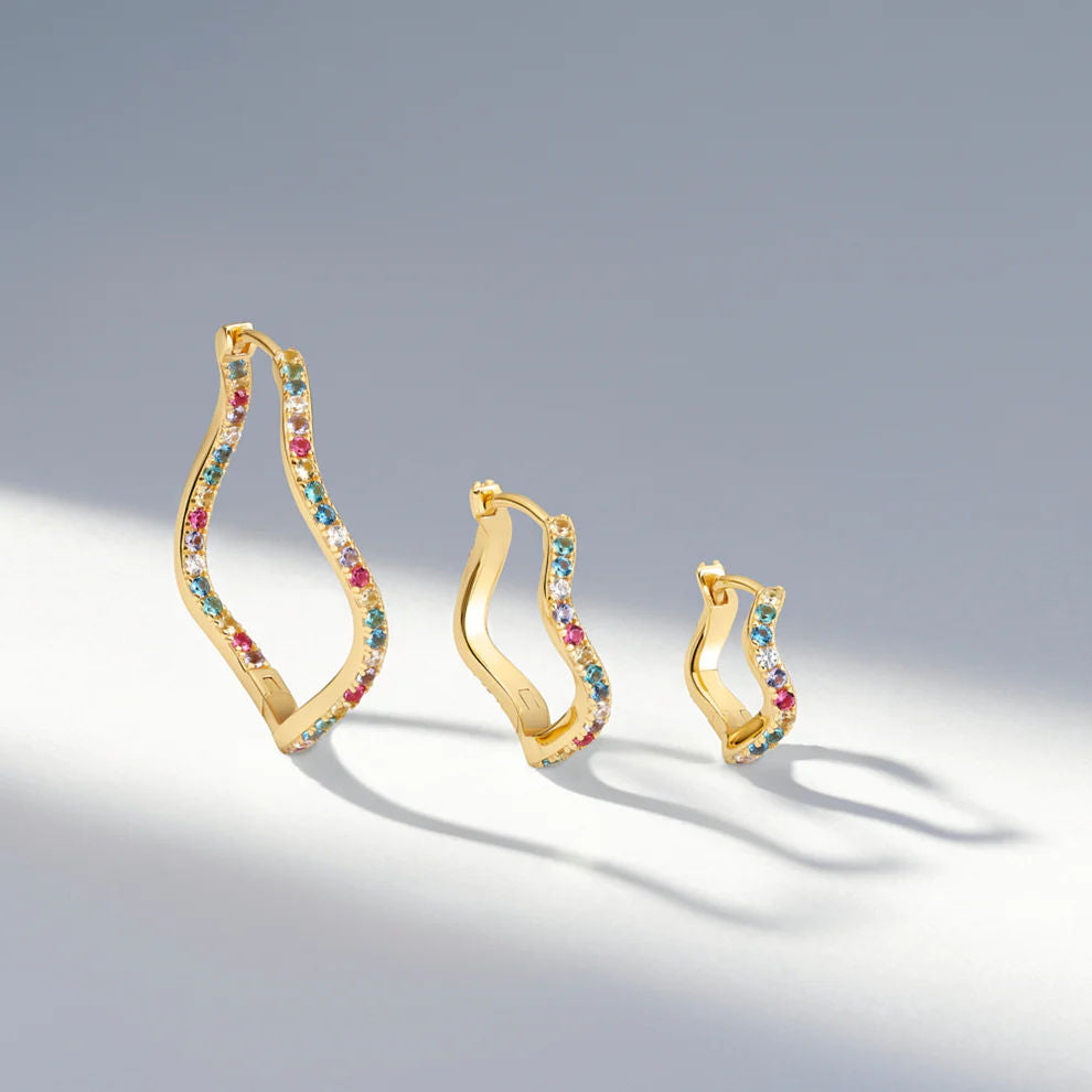 Ellera Waves Large Gold Plated Earrings w. Zirconias