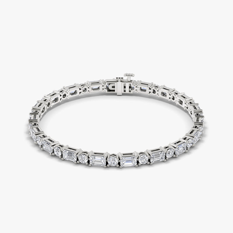 Mixed Shape 14K White Gold Tennis Bracelet w. Emerald cut & Round Brilliant Lab-Grown Diamonds