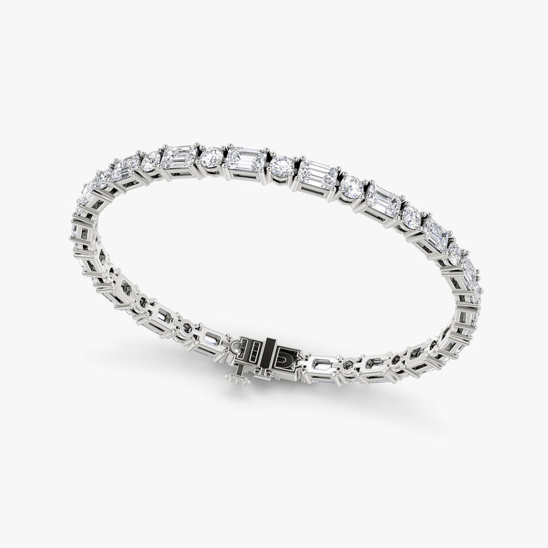 Mixed Shape 14K White Gold Tennis Bracelet w. Emerald cut & Round Brilliant Lab-Grown Diamonds