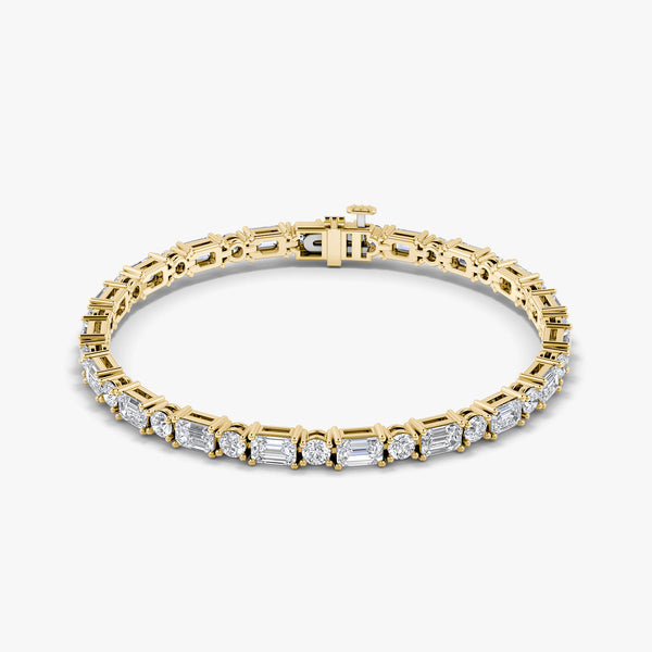 Mixed Shape 14K Gold Tennis Bracelet w. Emerald cut & Round Brilliant Lab-Grown Diamonds