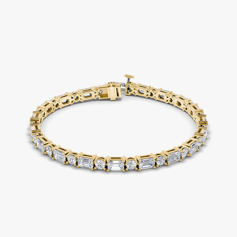 Mixed Shape 14K Gold Tennis Bracelet w. Emerald cut & Round Brilliant Lab-Grown Diamonds