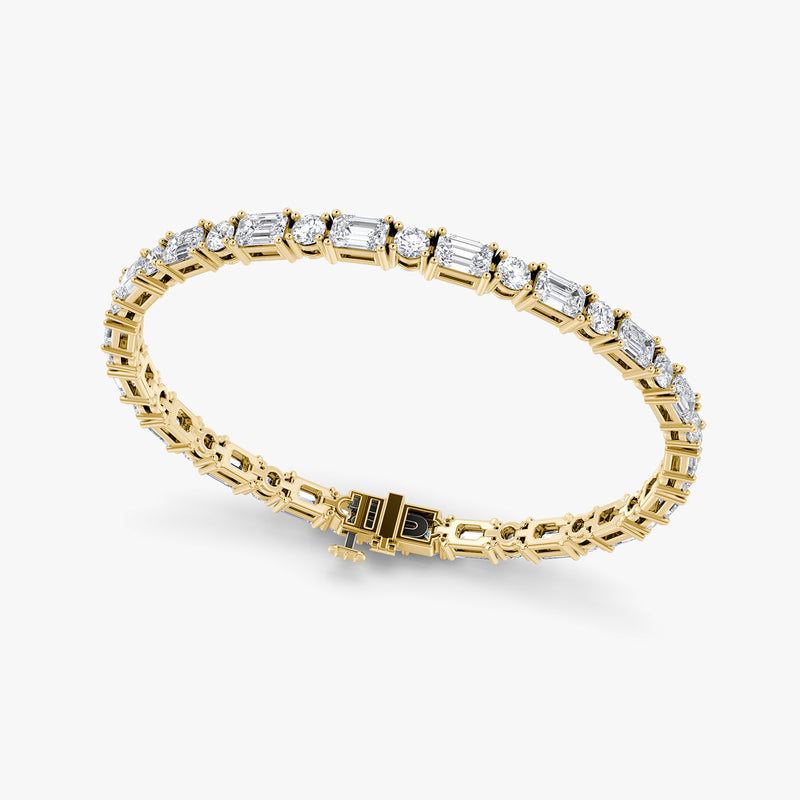 Mixed Shape 14K Guld Tennis Armbånd m. Emerald cut & Rund Brillant Lab-Grown Diamanter