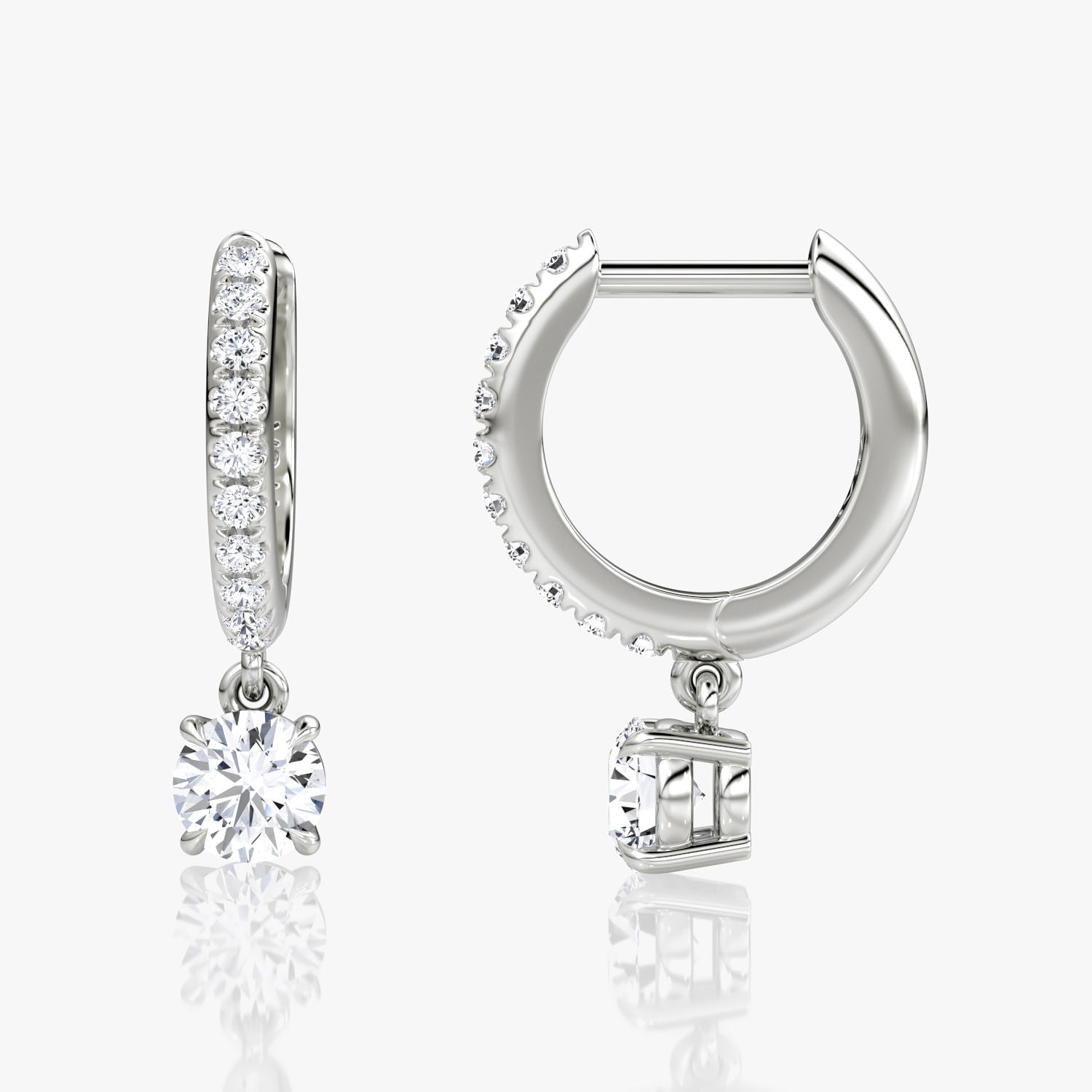 SOLITAIRE DROP PAVé 14K Weiß Gold Huggie Hoop w. Diamanten gewachsen