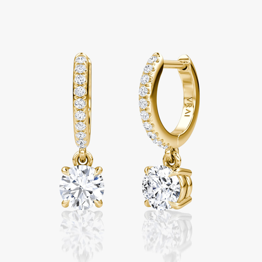 Solitaire Drop Pavé 14K Gold Huggie Hoop w. Lab-Grown Diamonds