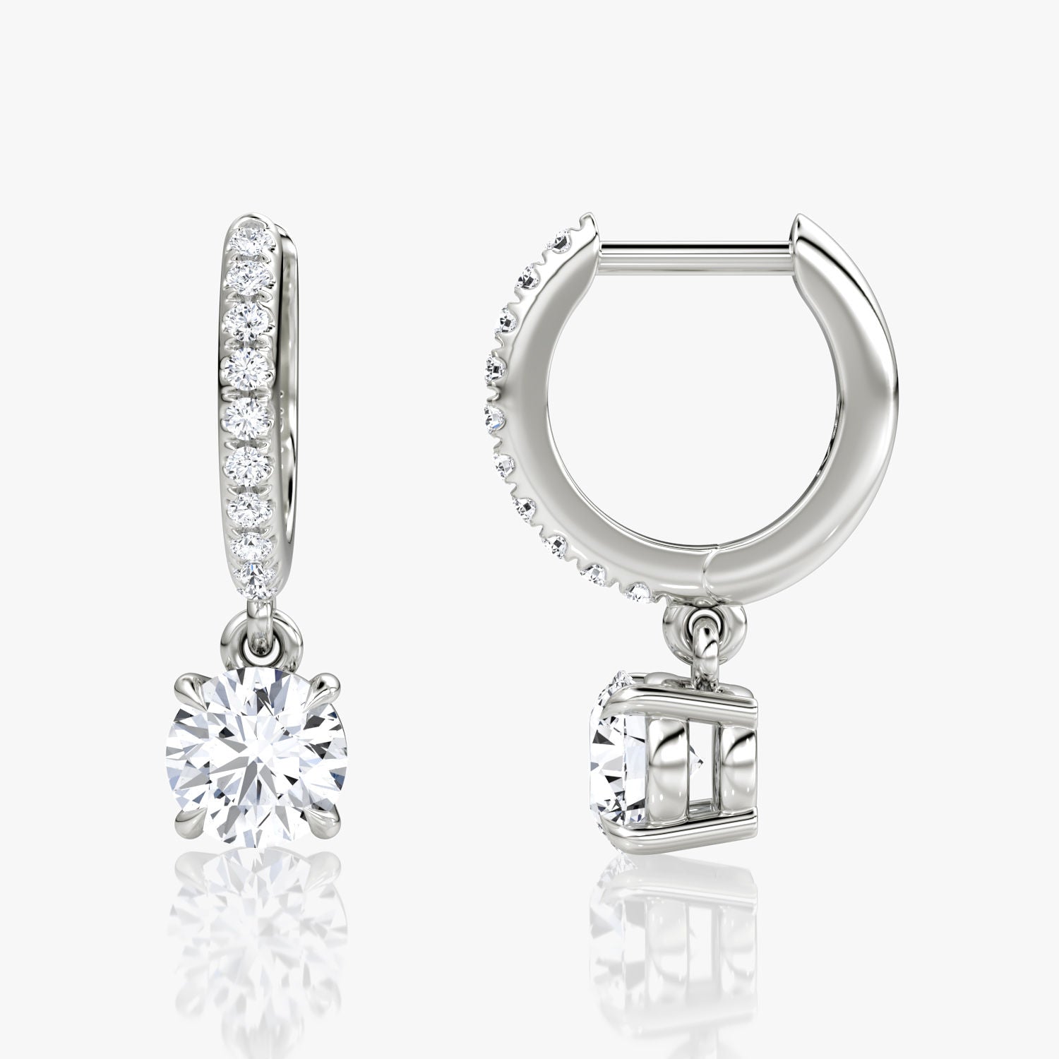 SOLITAIRE DROP PAVé 14K Weiß Gold Huggie Hoop w. Diamanten gewachsen