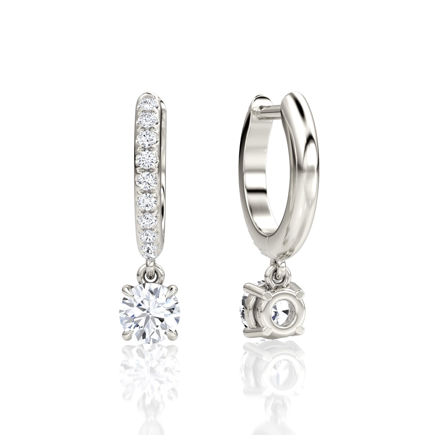 SOLITAIRE DROP PAVé 14K Weiß Gold Huggie Hoop w. Diamanten gewachsen