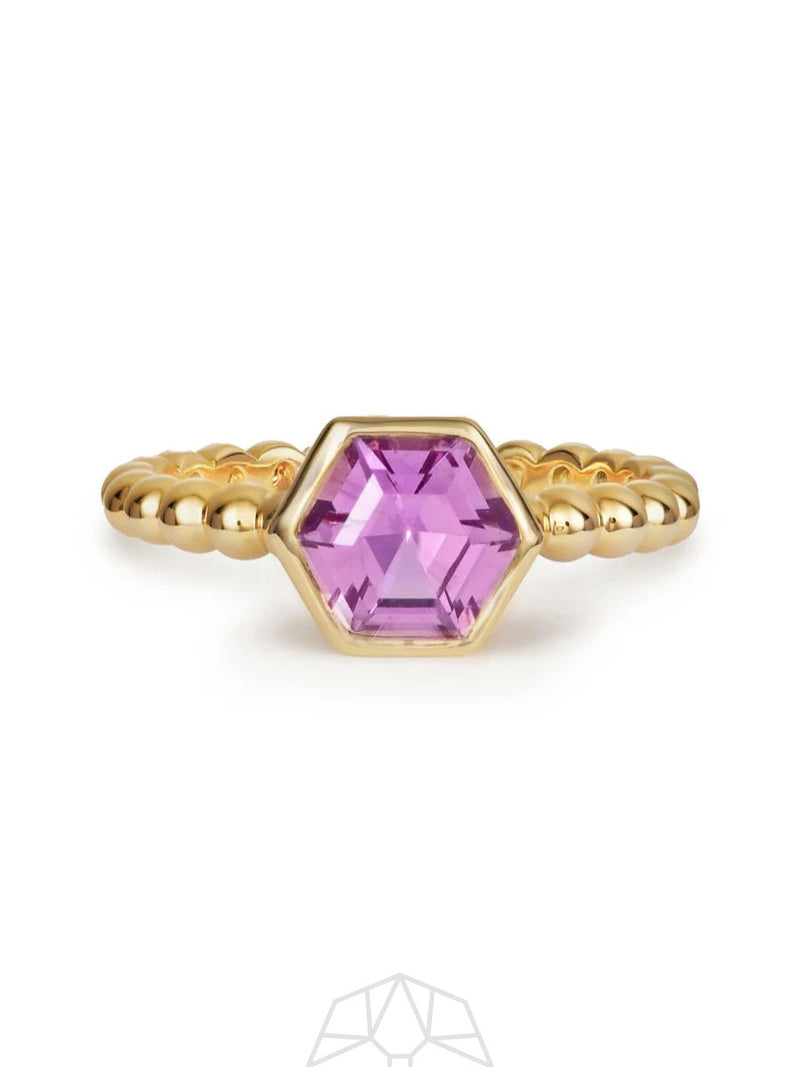 Pink Safir Hex 14K Guld Ring