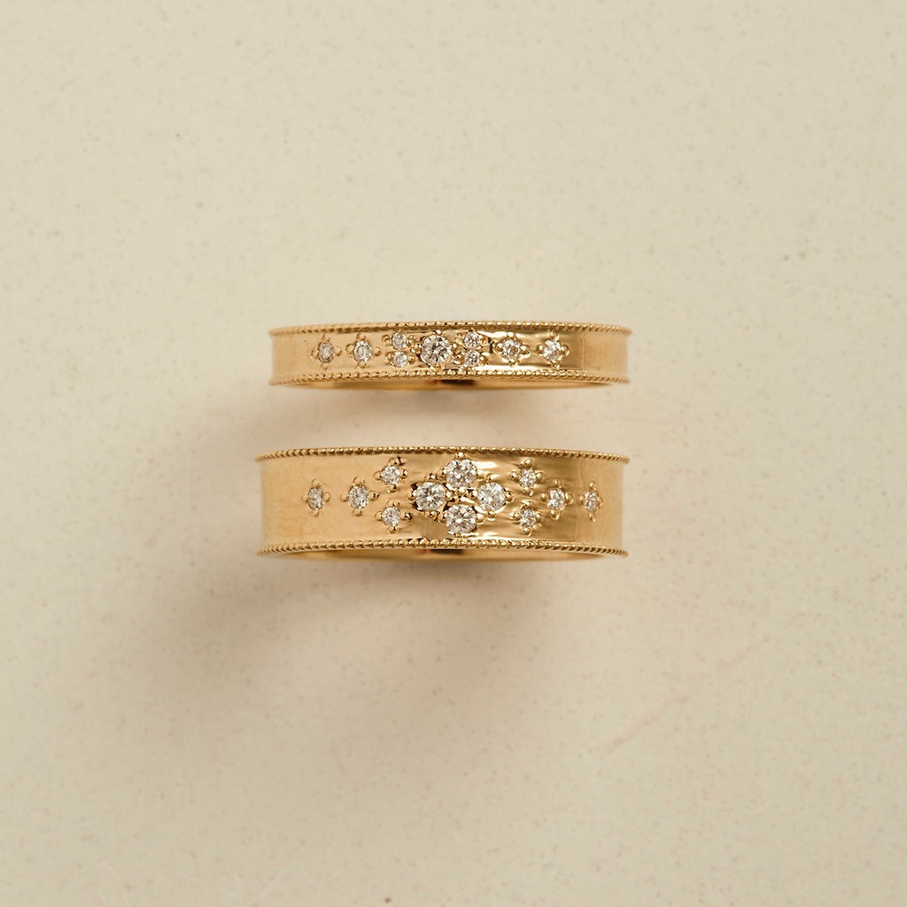 Dala Wide Diamond Scatter Band 9k Guld Ring m. Diamanter