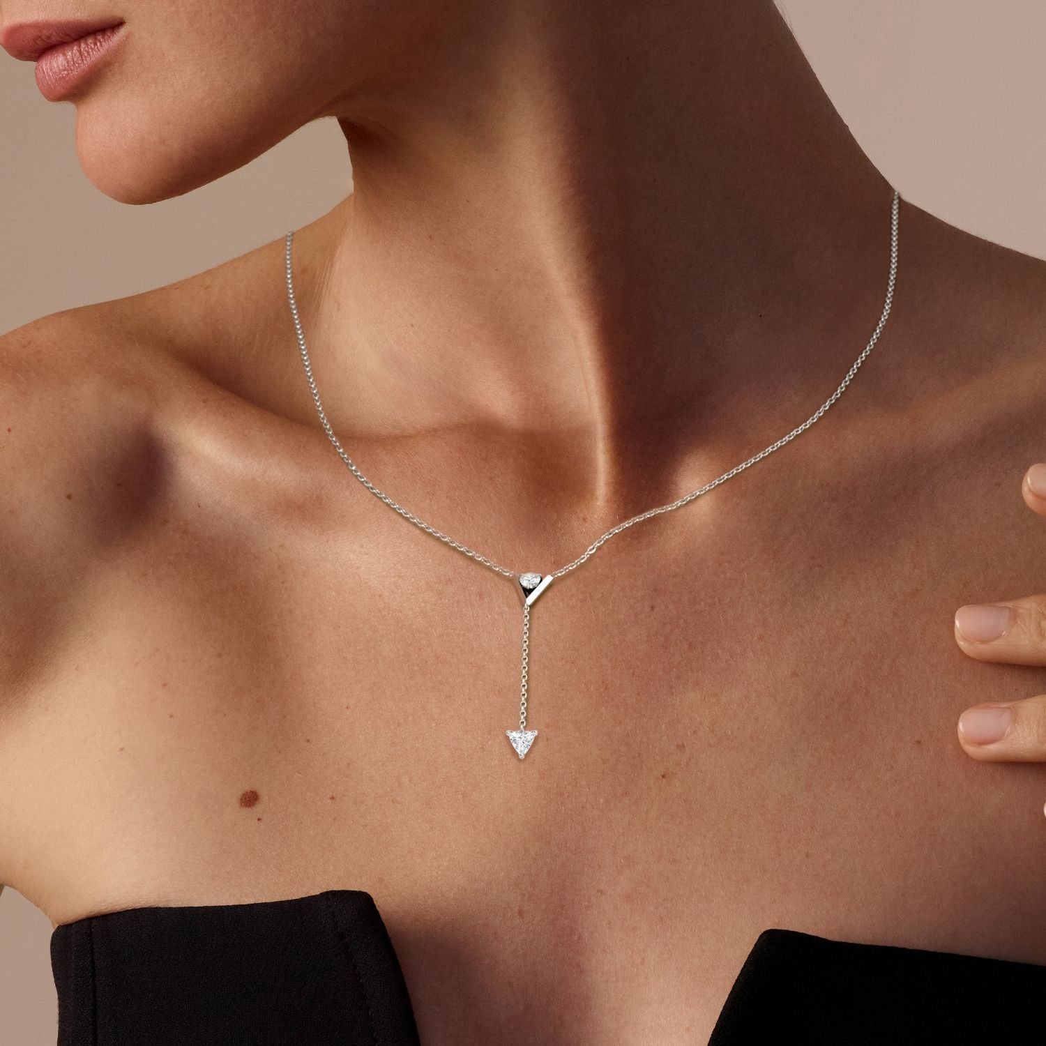 V Duo Lariat 14K White Gold Necklace w. 0.50ct  Lab-Grown Diamonds