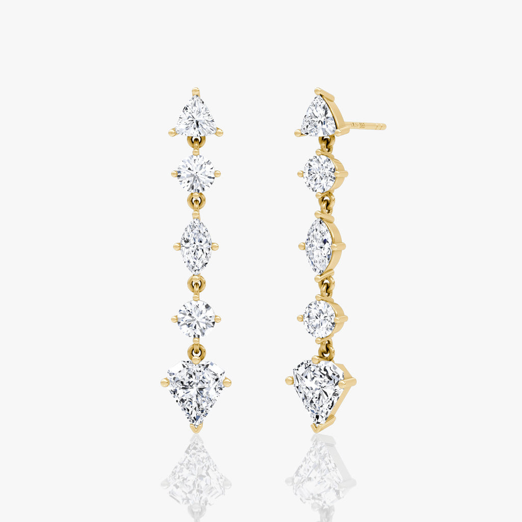 Mixed Shape Pavé Dangle 14K Guld Øreringe m. 3.0ct Lab-Grown Diamanter