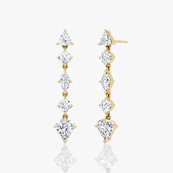 Mixed Shape Pavé Dangle 14K Gold Earrings w. 3.0ct Lab-Grown Diamonds